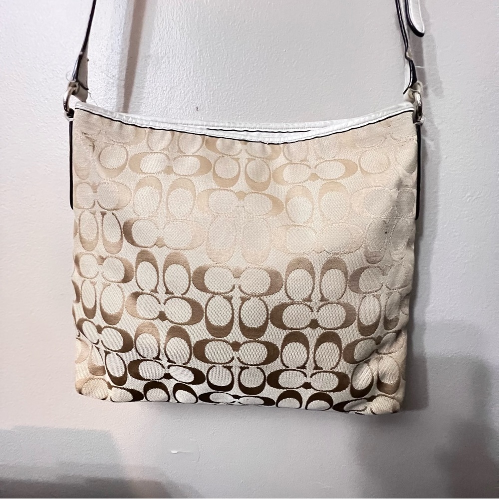 COACH F36378 Signature Classic Brown Leather/Khaki Jacquard Crossbody Bag - Picture 3 of 15